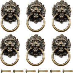 Zorfeter 6 Pcs Lion Head Knobs Pull, Antique Bronze Ring Pull Handles for Dresse