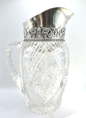Antique TIFFANY & CO Sterling Silver ABP American Brilliant Cut Glass Pitcher