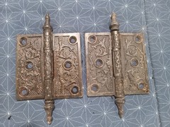 Pair of Eastlake Itallianate Antique Cast Iron Hinges 3 1/2 in Victorian