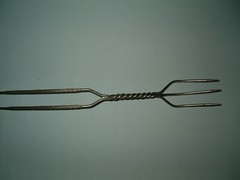 Antique Advertising Primitive 3 Prong Steel Meat Carving Fork ~13″ (see Handle)