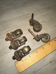 5 Antique Brass Furniture Caster Wheels Different Sizes!! Swivel Steel & Brass