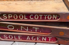 Set of 3 Antique ONT Spool Cabinet Drawers with Rare Red Glass w Lettering 1880
