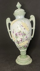 Antique Nippon Hand Painted Moriage Covered Urn Vase 13” Double Handle