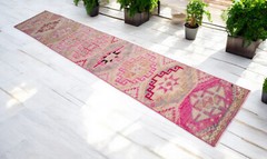 Turkish Runner Rug Hand Made Rug, Tribal Rug, Narrow Runner, PINK Rug 2 x 11 ft