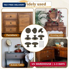 8 Vintage Antique Brass Knobs Handles Pulls – Flower Pattern for Cabinets Drawer