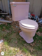 Vtg Deco Mid Century Pink Porcelain Toilet Dated 1959 M M O/Hardware Round Bowl