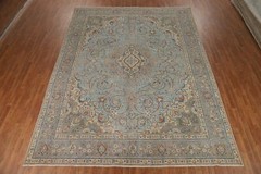 Vintage Light Blue Over-Dyed Tebriz Area Rug Wool Hand-made Room Size Rug 9×13