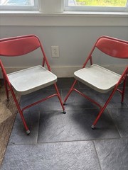 Pair Of Children’s Samsonite Vintage Metal Folding Chairs Red And Gray