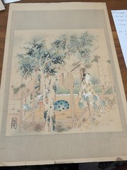 Vintage Japanese Woodblock Print Suga Takehiko ‘Shaded Balcony’ c. 1922-26