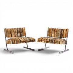 Harvey Probber Mid Century Cantilevered Chrome Slipper Lounge Chairs – Pair