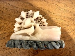 Pink Asian Soapstone Bird Flower Motif Rare Vintage Sculpture Brush Washer