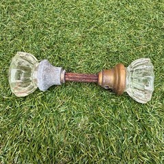 Antique Glass Door Knobs with Brass and Iron Spindle Set 12 Point Fluted