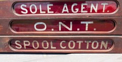 Set of 3 Antique ONT Spool Cabinet Drawers with Rare Red Glass w Lettering 1880