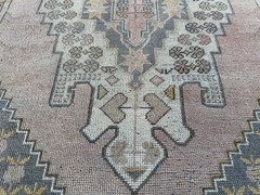 Anatolian Vintage Oushak Rug 4.1×6.8 ft Pastel Pink Beige Handmade Wool Carpet
