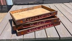Set of 3 Antique ONT Spool Cabinet Drawers with Rare Red Glass w Lettering 1880