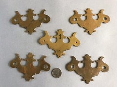 Vintage Hardware 5 Batwing Brass Chippendale Drawer Pull Handles Escutcheons A02