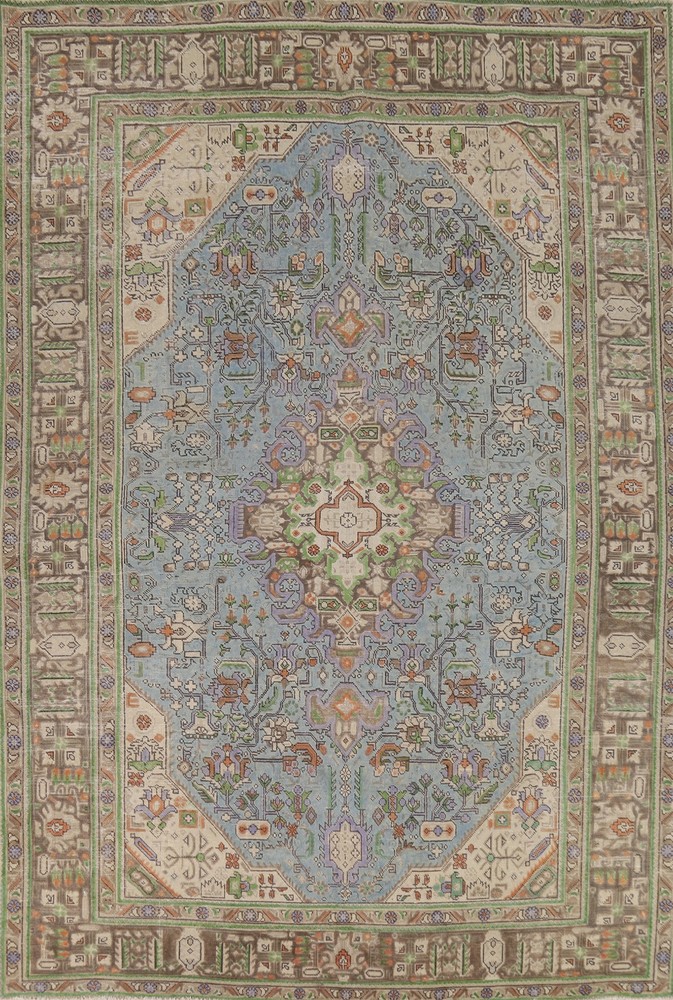 Light Blue Living Room Area Rug 7×10 Wool Handmade Over-Dyed Vintage Carpet